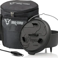 BBQ-Toro Dutch Oven Set 3-teilig, 4.5 QT Feuertopf + Deckelheber, Gusseisen Topf