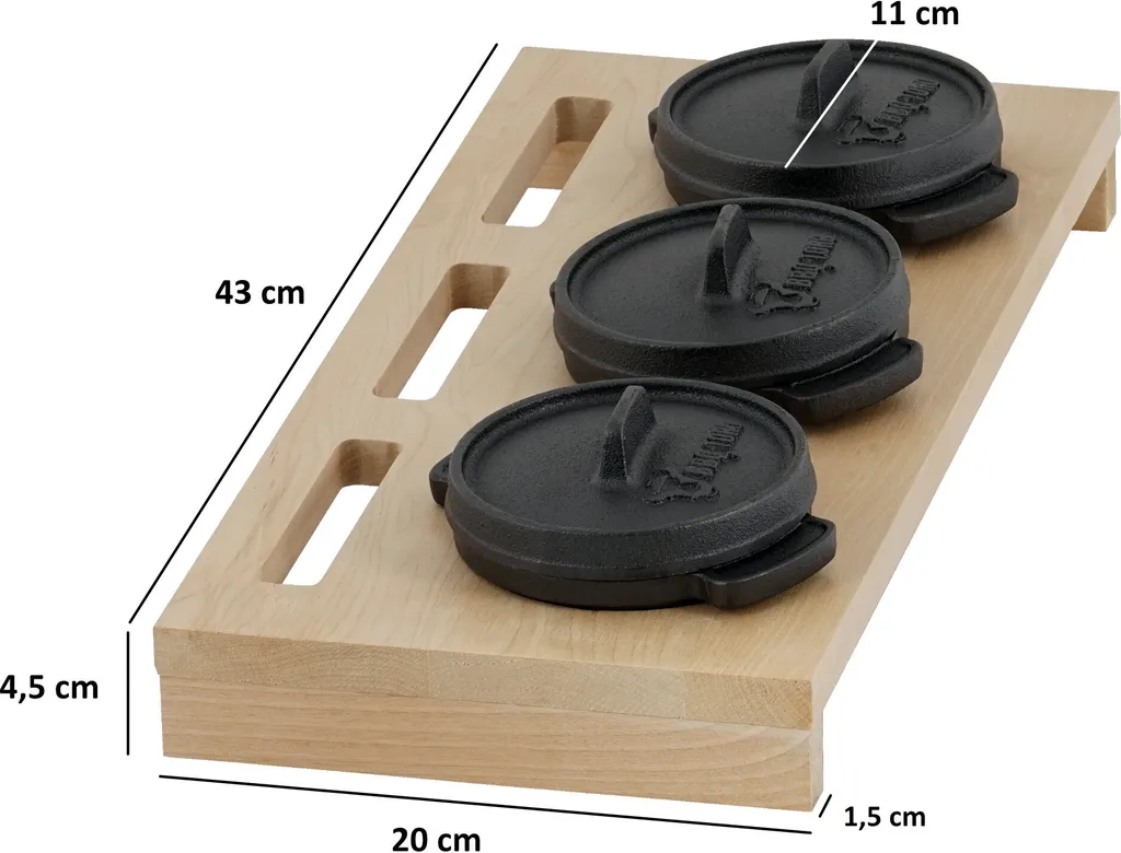 BBQ-Toro Mini Dutch Oven Set Mit Holzunterlage | 3 X Ø 11 Cm | Gusseisen Töpfe 4 BBQ-Toro Mini Dutch Oven Set Mit Holzunterlage | 3 X Ø 11 Cm | Gusseisen Töpfe – Bild 4