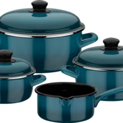 GSW Kochtopf-Set Blue Shadow 7-tlg., 190107, Stahl-Emaille, Ca. 1,4 L / Ca. 2,8 L / Ca. 4,7 L / Ca. 1,4 L