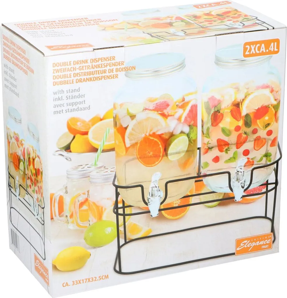 Cuisine Elegance Getränkespender Mit Ständer 2 X 4 Liter - Cocktails, Wasserspender, Saftspender, Karaffe, Glas Zapfhahn - Transparent/Schwarz 3 Cuisine Elegance Getränkespender Mit Ständer 2 X 4 Liter - Cocktails, Wasserspender, Saftspender, Karaffe, Glas Zapfhahn - Transparent/Schwarz – Bild 3