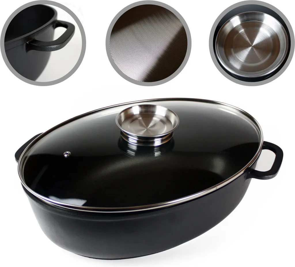 Alu - Guß Bräter Mit Glasdeckel, 8,3 Ltr Antihaftbeschichtet 2 Alu - Guß Bräter Mit Glasdeckel, 8,3 Ltr Antihaftbeschichtet – Bild 2