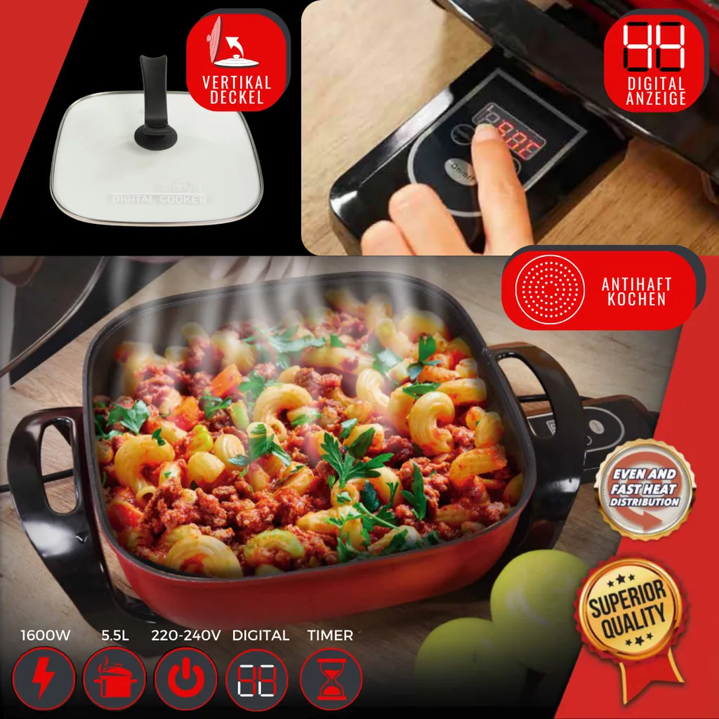 Starlyf®Digital Cooker - XXL Elektrische Bratpfanne Mit Digitalem Thermostat Und Temperaturanzeige, 1600 Watt, 5,5 Liter Fassungsvermögen, Partypfanne - Aus Der TV Werbung 5 Starlyf®Digital Cooker - XXL Elektrische Bratpfanne Mit Digitalem Thermostat Und Temperaturanzeige, 1600 Watt, 5,5 Liter Fassungsvermögen, Partypfanne - Aus Der TV Werbung – Bild 5