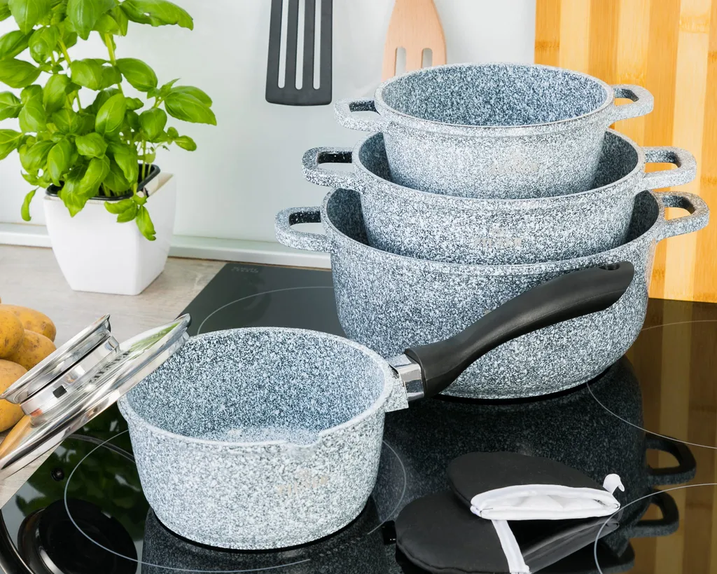 Graue Töpfe Und Kasserolle Mit Marmorbeschichtung 16 Graue Töpfe Und Kasserolle Mit Marmorbeschichtung – Bild 16