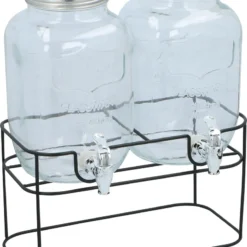 Cuisine Elegance Getränkespender Mit Ständer 2 X 4 Liter - Cocktails, Wasserspender, Saftspender, Karaffe, Glas Zapfhahn - Transparent/Schwarz