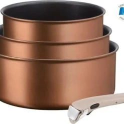 TEFAL L6759003 3er-Set 16/18/20 Cm INGENIO ECO-RESPECT Kochtöpfe - 1,5 / 2,1 / 3 L - Abnehmbarer Griff Moonlight Clay - Alle Feuer