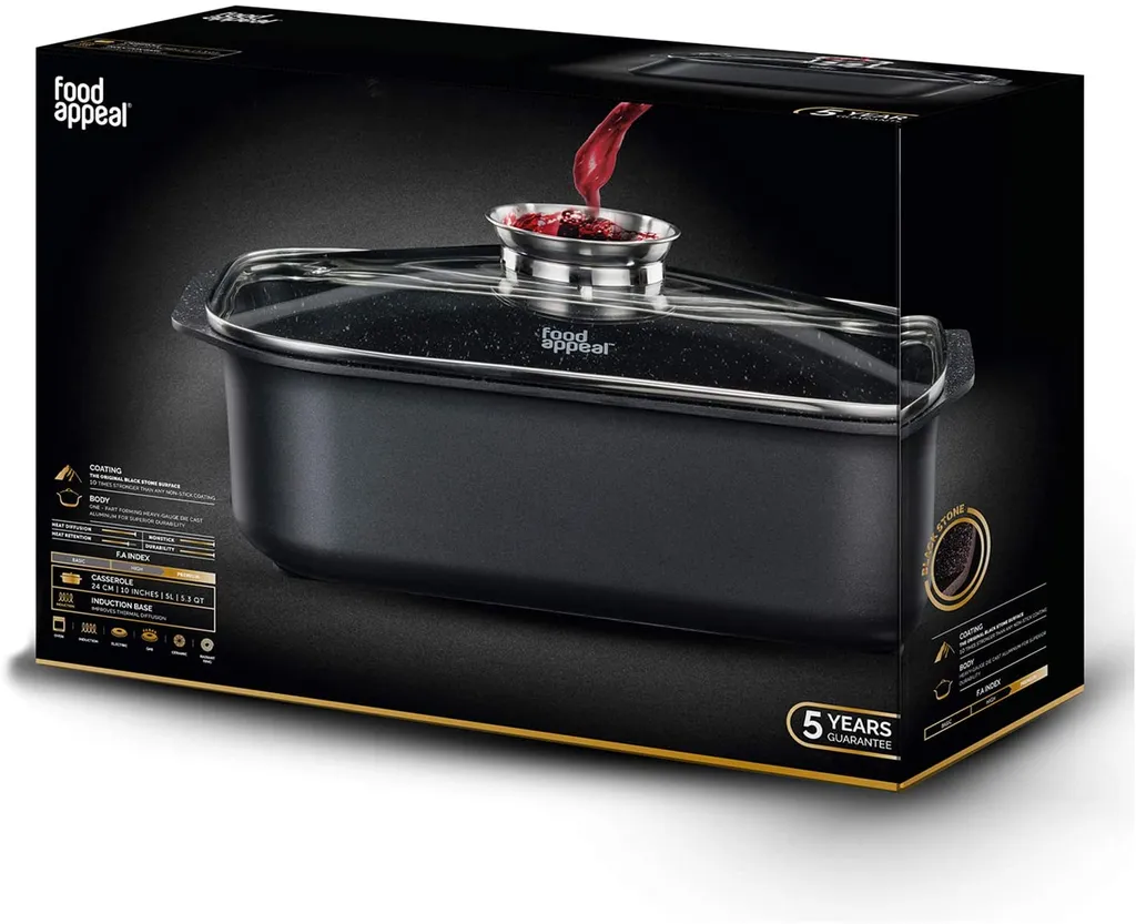 Food Appeal Black Marble Kasserolle, Kochtopf, Röster Mit Aromatischem Glasdeckel, Anti-haft Beschichtung | Schwarzes Marmor Design | Für Gasherd, Induktionsherd, Keramikherd Und Elektroherd 3 Food Appeal Black Marble Kasserolle, Kochtopf, Röster Mit Aromatischem Glasdeckel, Anti-haft Beschichtung | Schwarzes Marmor Design | Für Gasherd, Induktionsherd, Keramikherd Und Elektroherd – Bild 3