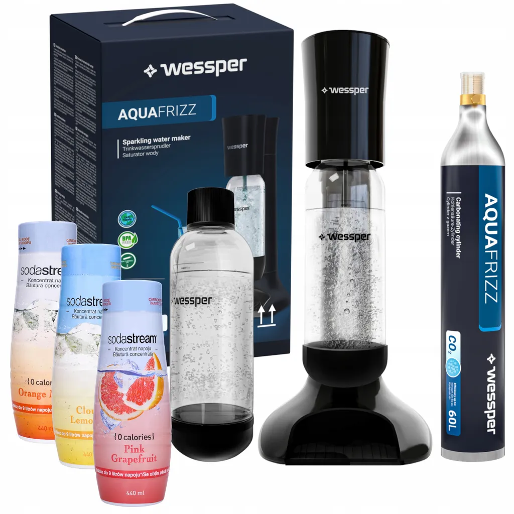 Wessper Saturator Set Mit Sodastream Zero-Sirupen | Water Saturator | Zero-Sirupen | Water Carbonation Kit Schwarz 1 Wessper Saturator Set Mit Sodastream Zero-Sirupen | Water Saturator | Zero-Sirupen | Water Carbonation Kit Schwarz