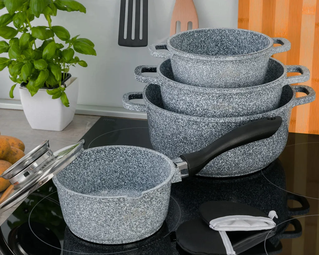 Graue Töpfe Und Kasserolle Mit Marmorbeschichtung 9 Graue Töpfe Und Kasserolle Mit Marmorbeschichtung – Bild 9