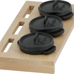 BBQ-Toro Mini Dutch Oven Set Mit Holzunterlage | 3 X Ø 11 Cm | Gusseisen Töpfe
