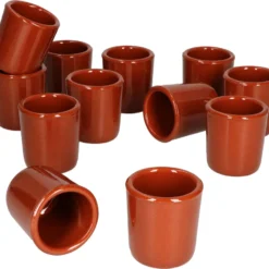 MamboCat 12er Ton Schnapsbecher 50 Ml Vollglasiert Shot-Glas Mediterran Unikat Handarbeit Tonbecher