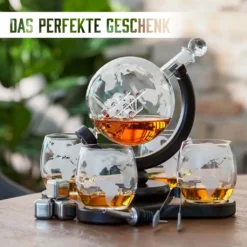 Whisiskey - Whisky Karaffe - Geschenke Für Männer - Komplette Whiskey Set - Globus - 900ML – Inkl. 4 Whisky Steine, 4 Whisky Gläser & Ausgießer - Whisky Dekanter – Whiskygläser - Natursteine -Brutzellust Verkaufsgeschäft 3b38410e96568efc0801c647cc9229bd