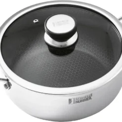 HENSSLER Cooking POT Kochtopf Inkl. Deckel, Edelstahl, 24 Cm Durchmesser, Induktionsherd-geeignet, Antihaftbeschichtung