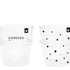 Bastion Collections 2er Set Espresso Trink Glas Gläser BC Herz Punkte Schwarz