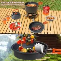 Kochtopf Topf-Sets Camping Kochgeschirr Set Outdoor Kochausrüstung Töpfe Bratpfanne Kettle Set,Orange -Brutzellust Verkaufsgeschäft 466b43a757b9d34bf3d130edf3c207c1