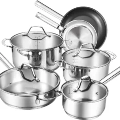 Topf-Set Topfset Induktion 10-teilig Edelstahl Kochtopf Set Mit Glasdeckel Edelstahl 18/10, Unbeschichtet Für Gas, Elektro, Halogen, Induktionsherde -Brutzellust Verkaufsgeschäft 4c1c9569ddcb426e37a63d741d5b5678