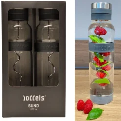 2er Set Glaskaraffen Mit Deckel - BODDELS SUND Wasserkaraffe Mit Fruchtspieß Und Filter 1,1L Anthrazit