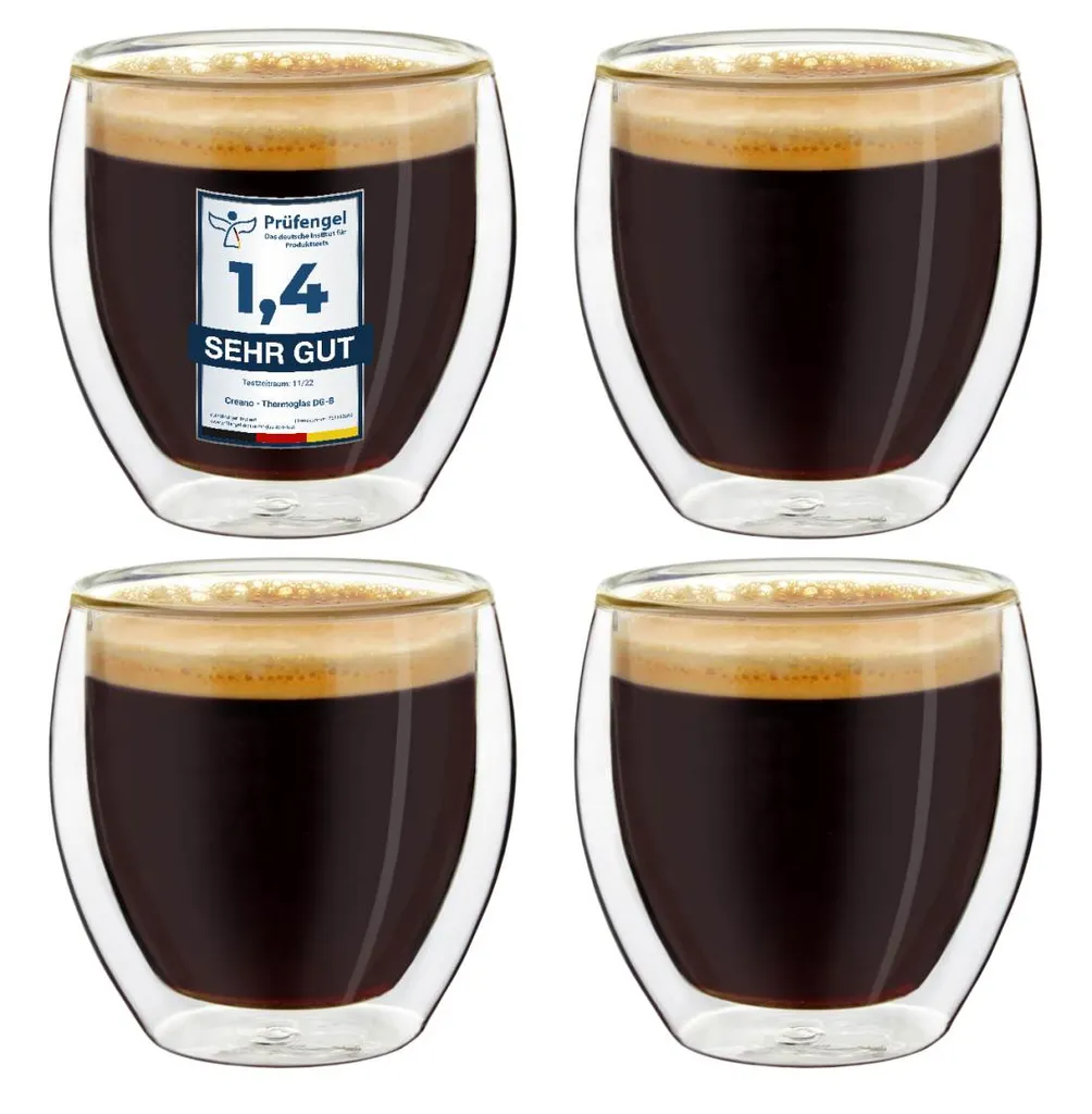 Creano Doppelwandige Espresso-Gläser, 4er-Set 100ml Thermo-Gläser Mit Schwebe-Effekt 1 Creano Doppelwandige Espresso-Gläser, 4er-Set 100ml Thermo-Gläser Mit Schwebe-Effekt