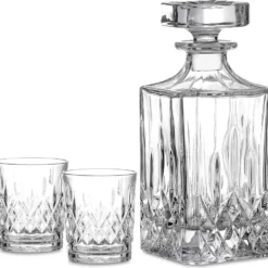 Amisglass Whiskey Karaffe Mit 2 Gläsern, Whiskey Set, 3-teilig, Whisky Dekanter 700ml Und Whisky Gläser 300ml 2 Stück, Kristallgläser & Longdrinkgläser