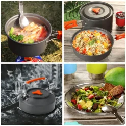 Kochtopf Topf-Sets Camping Kochgeschirr Set Outdoor Kochausrüstung Töpfe Bratpfanne Kettle Set,Orange -Brutzellust Verkaufsgeschäft 56b6e8d8c14fc13d8bac445fb885c414