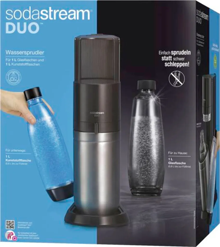 SodaStream DuoTitan Trinkwassersprudler, Inkl. 1x 1 Liter Glasflasche, 1x 1 Liter PET, 1 X Quick Connect Zylinder 11 SodaStream DuoTitan Trinkwassersprudler, Inkl. 1x 1 Liter Glasflasche, 1x 1 Liter PET, 1 X Quick Connect Zylinder – Bild 11