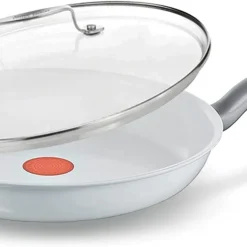 Tefal Ceramic Control White Bratpfanne 24cm + Jamie Oliver Gravur Glasdeckel C90804