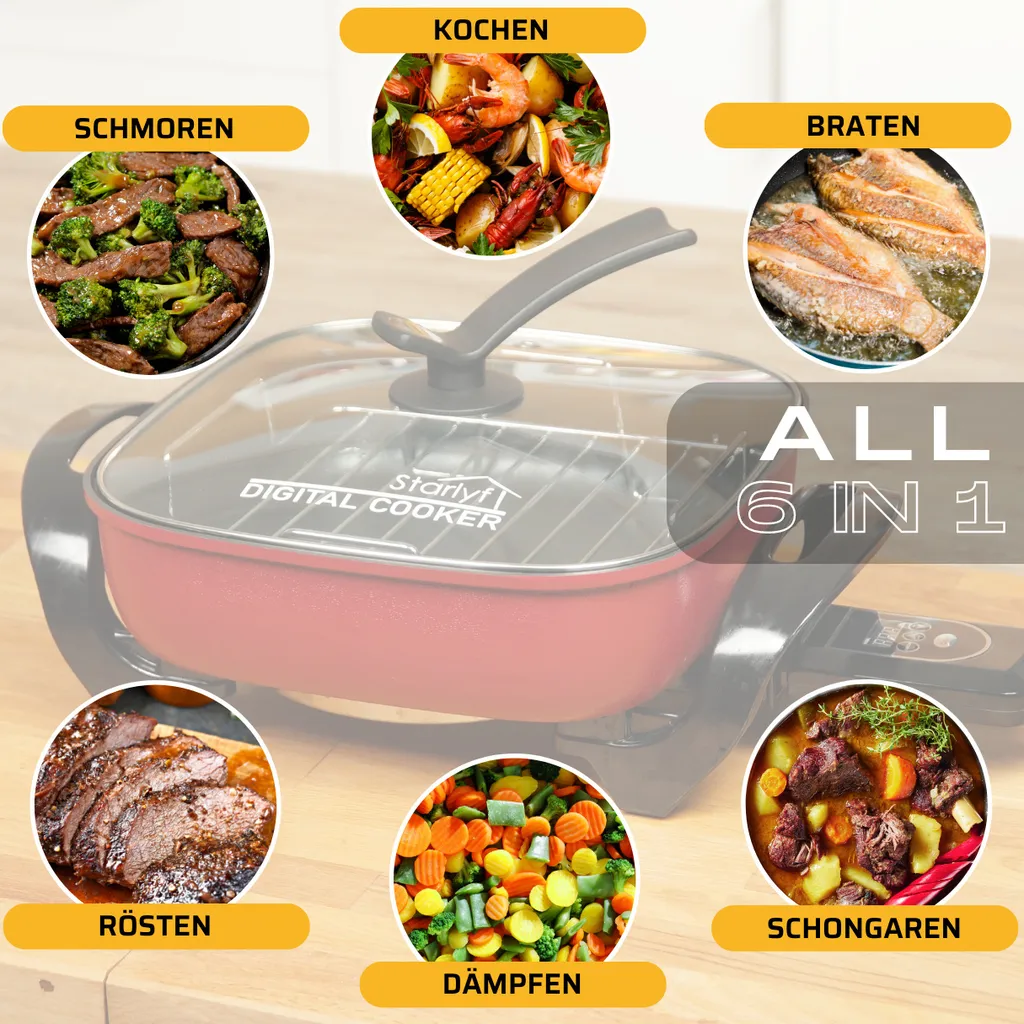 Starlyf®Digital Cooker - XXL Elektrische Bratpfanne Mit Digitalem Thermostat Und Temperaturanzeige, 1600 Watt, 5,5 Liter Fassungsvermögen, Partypfanne - Aus Der TV Werbung 6 Starlyf®Digital Cooker - XXL Elektrische Bratpfanne Mit Digitalem Thermostat Und Temperaturanzeige, 1600 Watt, 5,5 Liter Fassungsvermögen, Partypfanne - Aus Der TV Werbung – Bild 6