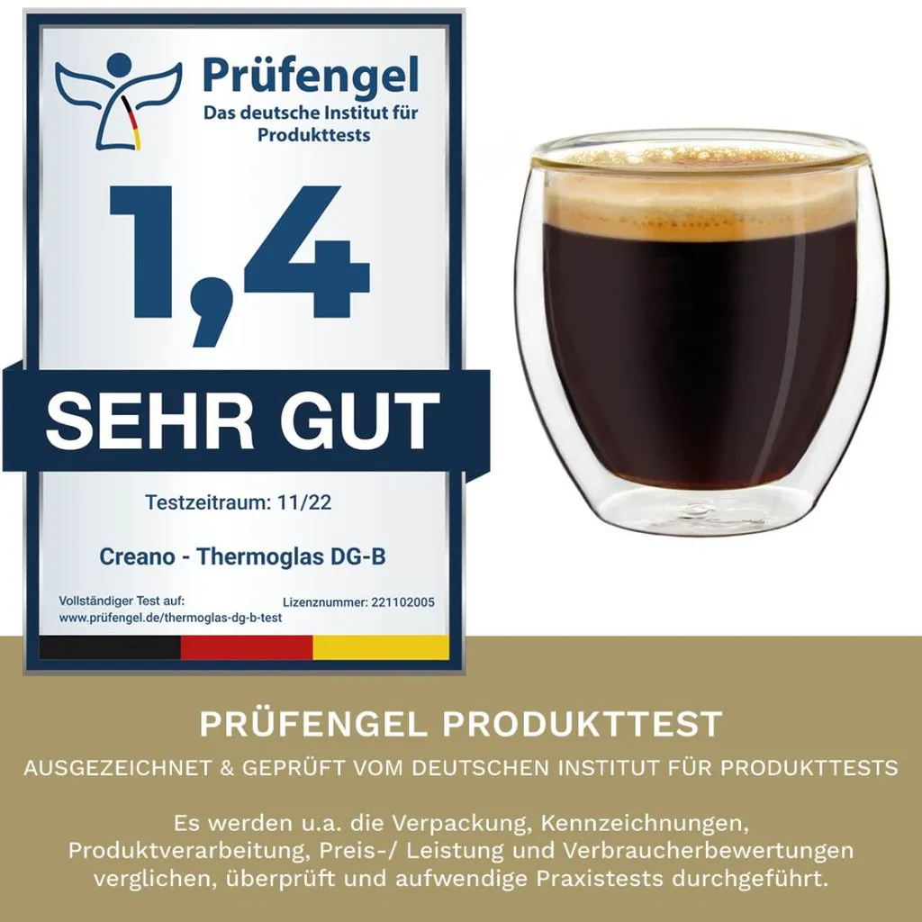 Creano Doppelwandige Espresso-Gläser, 4er-Set 100ml Thermo-Gläser Mit Schwebe-Effekt 5 Creano Doppelwandige Espresso-Gläser, 4er-Set 100ml Thermo-Gläser Mit Schwebe-Effekt – Bild 5