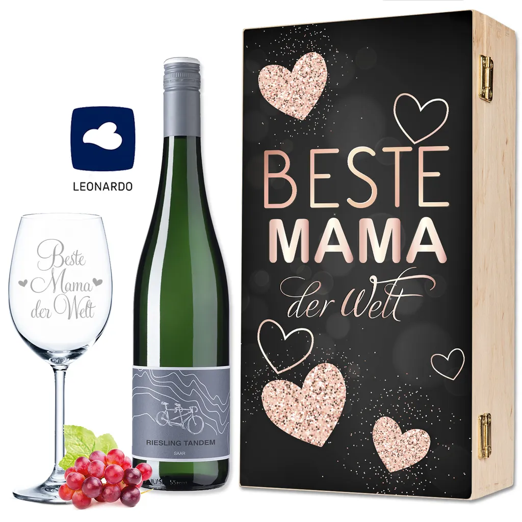 Leonardo Weinglas Beste Mama Der Welt Inkl. Bedruckter Holzkiste + Riesling Tandem - Geschenk Für Mama Ideal Als Muttert 1 Leonardo Weinglas Beste Mama Der Welt Inkl. Bedruckter Holzkiste + Riesling Tandem - Geschenk Für Mama Ideal Als Muttert