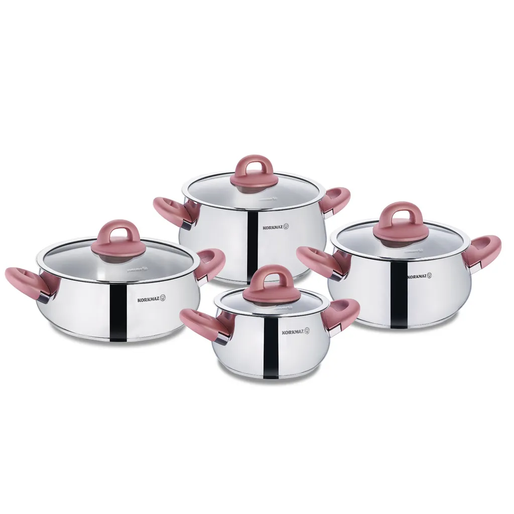Korkmaz Bella Rosegold 8-teiliges Topfset Induktion Kochgeschirr-Set - Edelstahl, Induktionsgeeignet, Mit Glasdeckel A1848-1 2 Korkmaz Bella Rosegold 8-teiliges Topfset Induktion Kochgeschirr-Set - Edelstahl, Induktionsgeeignet, Mit Glasdeckel A1848-1 – Bild 2