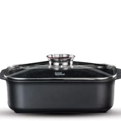 Food Appeal Black Marble Kasserolle, Kochtopf, Röster Mit Aromatischem Glasdeckel, Anti-haft Beschichtung | Schwarzes Marmor Design | Für Gasherd, Induktionsherd, Keramikherd Und Elektroherd