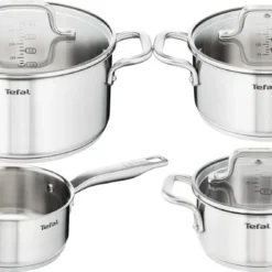 Tefal Virtuoso Topfset, 7-Teilig, Edelstahl - 7-Teiliges Set Aus 1x Stielkasserolle 16cm, 3x Kochtöpfen 16/20/24cm + 3x Deckel