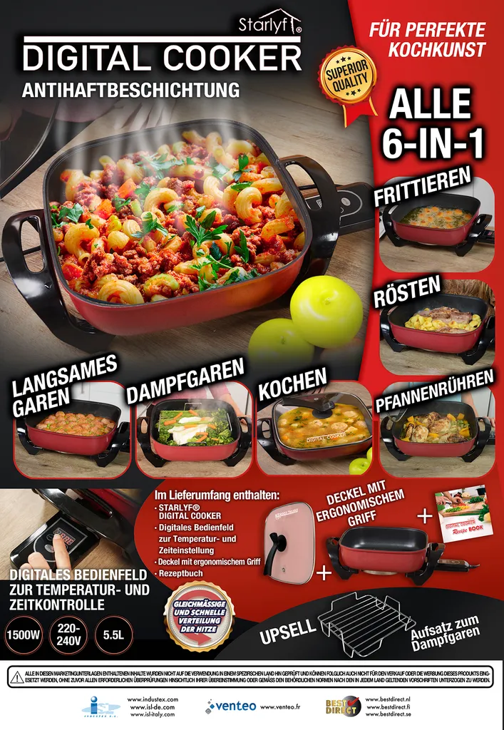 Starlyf®Digital Cooker - XXL Elektrische Bratpfanne Mit Digitalem Thermostat Und Temperaturanzeige, 1600 Watt, 5,5 Liter Fassungsvermögen, Partypfanne - Aus Der TV Werbung 18 Starlyf®Digital Cooker - XXL Elektrische Bratpfanne Mit Digitalem Thermostat Und Temperaturanzeige, 1600 Watt, 5,5 Liter Fassungsvermögen, Partypfanne - Aus Der TV Werbung – Bild 18