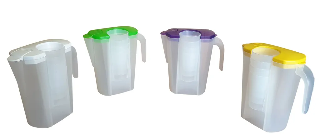 Saftkrug Mit 4 Trinkbechern Pendel-Ausguss Karaffe Mit Deckel Saftkanne, Farbe:gelb 1 Saftkrug Mit 4 Trinkbechern Pendel-Ausguss Karaffe Mit Deckel Saftkanne, Farbe:gelb