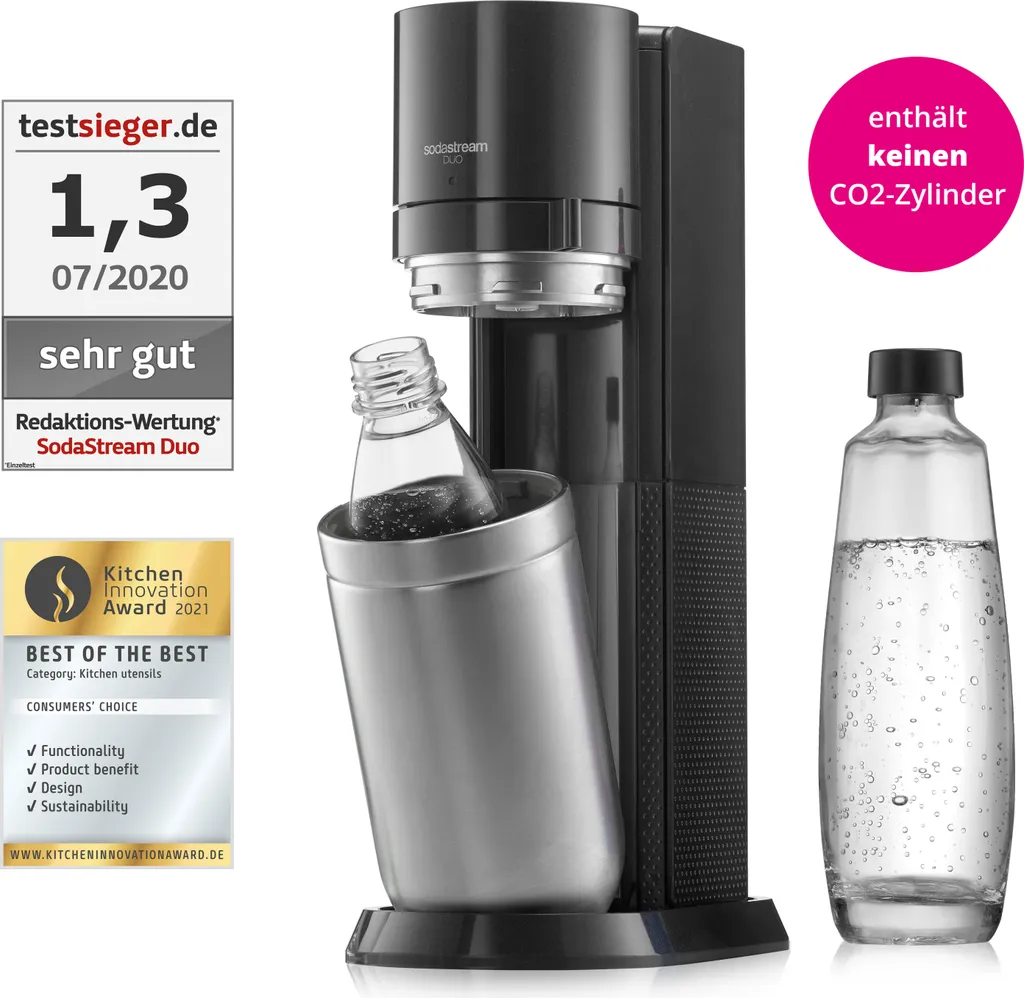 SodaStream Wassersprudler Titan Ohne CO2-Zylinder, 1x 1L Glasflasche Und 1x 1L Kunststoff-Flasche 1 SodaStream Wassersprudler Titan Ohne CO2-Zylinder, 1x 1L Glasflasche Und 1x 1L Kunststoff-Flasche