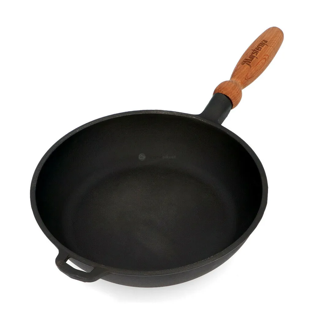 Gusseisenpfanne - Bratpfanne - Tiefe Pfanne Mit Holzgriff - Maysternya - 28 Cm 2 Gusseisenpfanne - Bratpfanne - Tiefe Pfanne Mit Holzgriff - Maysternya - 28 Cm – Bild 2