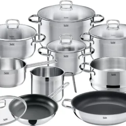 Silit Toskana Topfset Induktion 10-teilig, Kochtopf Set Mit Glasdeckel, Milchtopf, Dämpfer, Pfanne, Edelstahl Teilmattiert, Töpfe Set Unbeschichtet