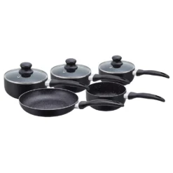 Herzberg HG-5003BK: 8-Teiliges Marmor-Kochgeschirr-Set - Schwarz