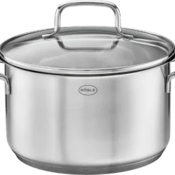 Rösle RÖSLE Basic Line Kochtopf Ø 24 Cm, Edelstahl 18/10, Mit Schüttrand Und Glasdeckel, Spülmaschinen- Und Induktionsgeeignet