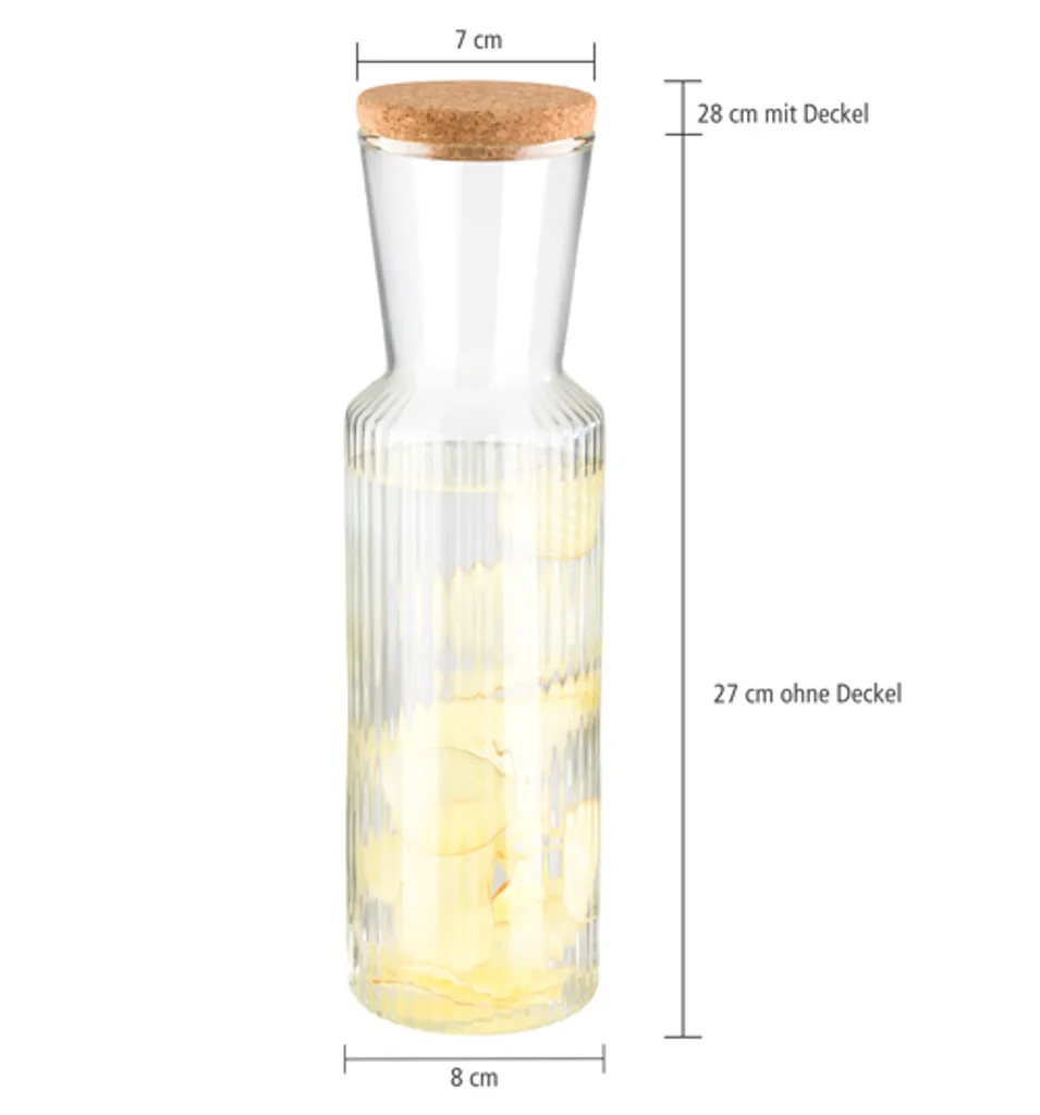 APS Glaskaraffe -LINES- /// Ø 8 Cm, H: 27 Cm, 0,9 Liter /// Glas, Deckel Aus Kork /// /// 10738 5 APS Glaskaraffe -LINES- /// Ø 8 Cm, H: 27 Cm, 0,9 Liter /// Glas, Deckel Aus Kork /// /// 10738 – Bild 5