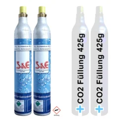 2 X CO2 Reserve-Zylinder Für 425g | 60l Sprudel-Wasser - Kohlensäure Nachfüll-Flasche Kompatibel Mit Soda Wasser-Sprudler -Brutzellust Verkaufsgeschäft a438544679d1dd8cb3d9ff2cc3338b9b