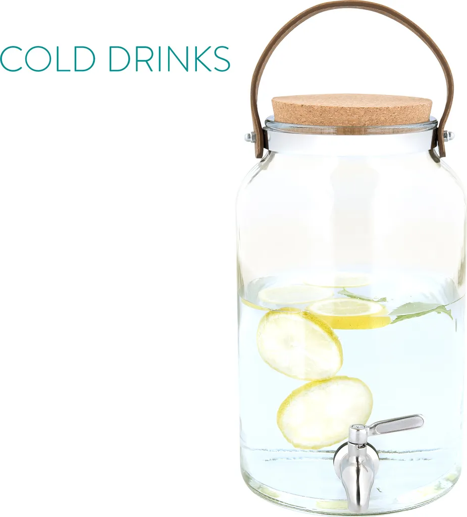 Navaris Getränkespender 5,6 Liter Aus Glas - Mit Zapfhahn Aus Edelstahl Und Kork Deckel - Wasserspender Glasbehälter Für Kalte Getränke 2 Navaris Getränkespender 5,6 Liter Aus Glas - Mit Zapfhahn Aus Edelstahl Und Kork Deckel - Wasserspender Glasbehälter Für Kalte Getränke – Bild 2