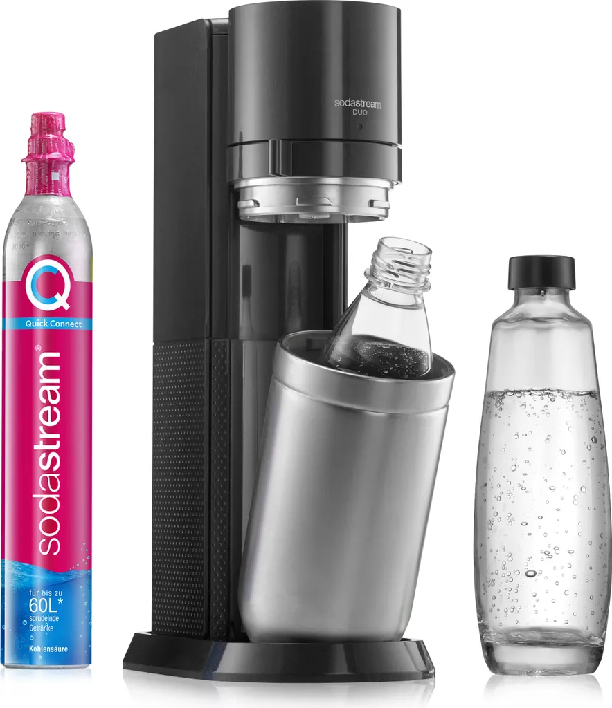 SodaStream DuoTitan Trinkwassersprudler, Inkl. 1x 1 Liter Glasflasche, 1x 1 Liter PET, 1 X Quick Connect Zylinder 2 SodaStream DuoTitan Trinkwassersprudler, Inkl. 1x 1 Liter Glasflasche, 1x 1 Liter PET, 1 X Quick Connect Zylinder – Bild 2