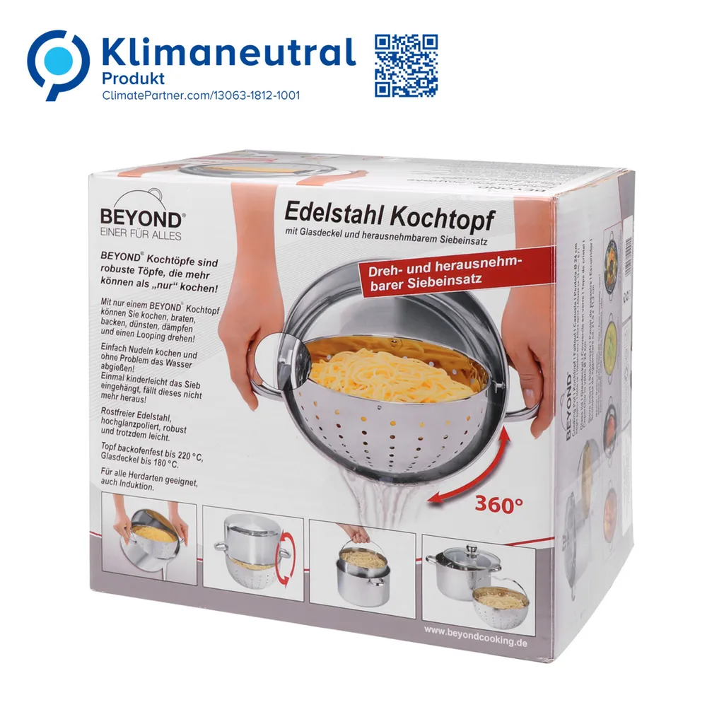 BEYOND® Edelstahl Kochtopf 24 Cm, Mit Glasdeckel Und Herausnehmbarem Siebeinsatz 7 BEYOND® Edelstahl Kochtopf 24 Cm, Mit Glasdeckel Und Herausnehmbarem Siebeinsatz – Bild 7