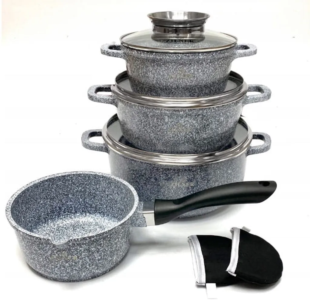 Graue Töpfe Und Kasserolle Mit Marmorbeschichtung 3 Graue Töpfe Und Kasserolle Mit Marmorbeschichtung – Bild 3