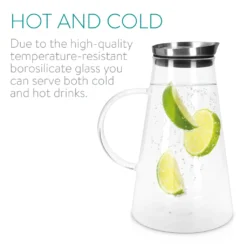 Navaris Glaskaraffe Aus Borosilikatglas 1,6L Glaskrug - Wasser Karaffe Mit Deckel - Glasbehälter Wasserkaraffe Wasserflasche - Tee Krug Ausgießer -Brutzellust Verkaufsgeschäft c031bb86c9978e78b0d75a7d2c2ad67e