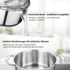 Topf-Set Topfset Induktion 10-teilig Edelstahl Kochtopf Set Mit Glasdeckel Edelstahl 18/10, Unbeschichtet Für Gas, Elektro, Halogen, Induktionsherde -Brutzellust Verkaufsgeschäft c3279c9067c8af357baed8356002fdbf