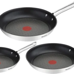 Tefal Duetto 3-teiliges Bratpfannen-Set, 20/24/28 Cm, Antihaftbeschichtung, Geeignet Für Alle Herdarten, Auch Für Induktionsherde, Edelstahl/schwarz