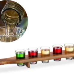 Relaxdays Schnapsbrett Holz Mit 6 Gläsern