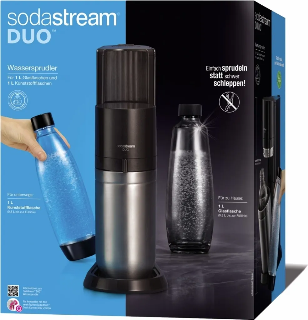 SodaStream DuoTitan Trinkwassersprudler, Inkl. 1x 1 Liter Glasflasche, 1x 1 Liter PET, 1 X Quick Connect Zylinder 8 SodaStream DuoTitan Trinkwassersprudler, Inkl. 1x 1 Liter Glasflasche, 1x 1 Liter PET, 1 X Quick Connect Zylinder – Bild 8