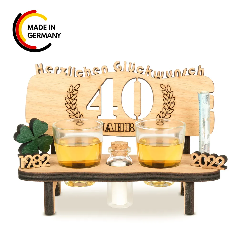 Brynnberg Schnapsbank Mit Jahreszahl Zum Geburtstag - Holz Lorbeerkranz Mit Zahl 40 Jahre Hochzeitstag Und Jahrestag Oder Geburtstag - Schnapsgläser Latte Mit 2 Gläsern 2 Brynnberg Schnapsbank Mit Jahreszahl Zum Geburtstag - Holz Lorbeerkranz Mit Zahl 40 Jahre Hochzeitstag Und Jahrestag Oder Geburtstag - Schnapsgläser Latte Mit 2 Gläsern – Bild 2